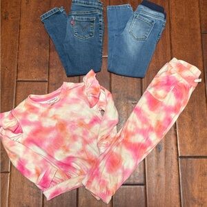 Pink Tie-Dye Sweatshirt and Joggers Set and jeans